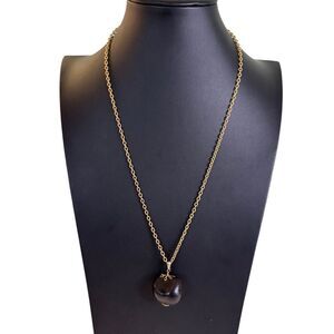 Vintage Gold Tone Wheat Necklace with Dark Brown Seed Pod Pendant.